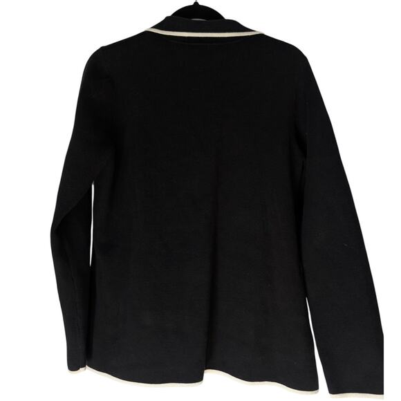 Appleseed’s Black Contrast Trim Cardigan L Button Front Cotton Nylon Sweater - Picture 4 of 8